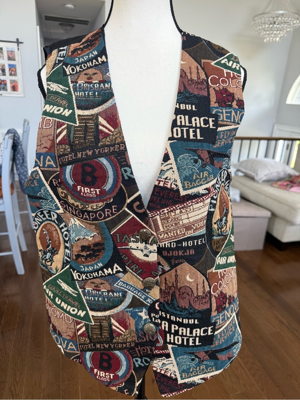 Vintage Denim Republic Travel Patchwork Tapestry Vest in Multicolor